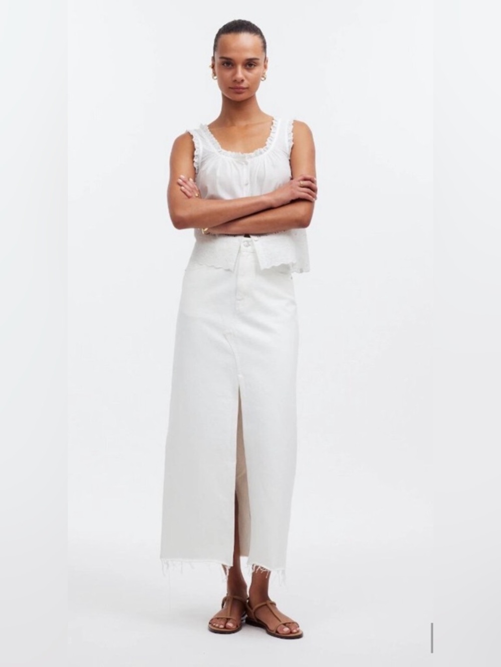 Madewell 100% Cotton Rilee Denim Midi Skirt White Size 28 - Picture 2 of 8
